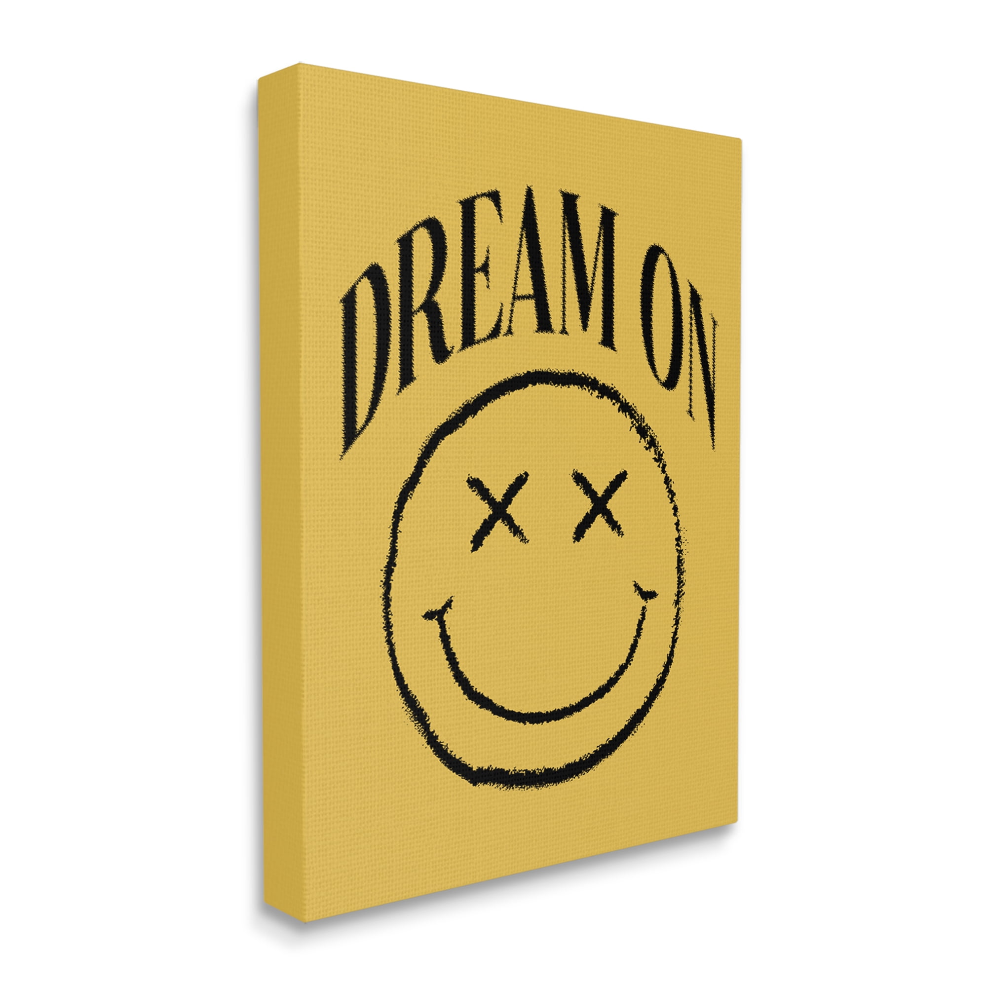 Stupell Industries Dream On Yellow Smiley Abstract Painting Gallery Wrapped Canvas Art Print Wall Art, 36 x 48