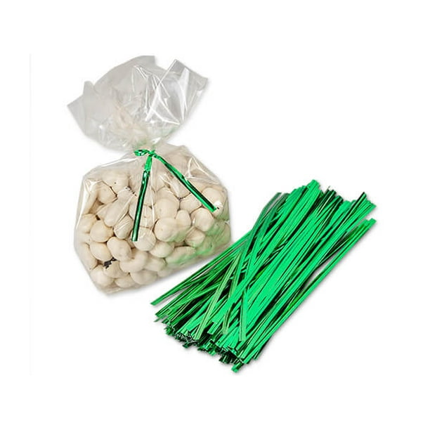 Pack Of 1000, 6" Metallic Green Twist Ties 3/16" Wide 27 Gauge Single