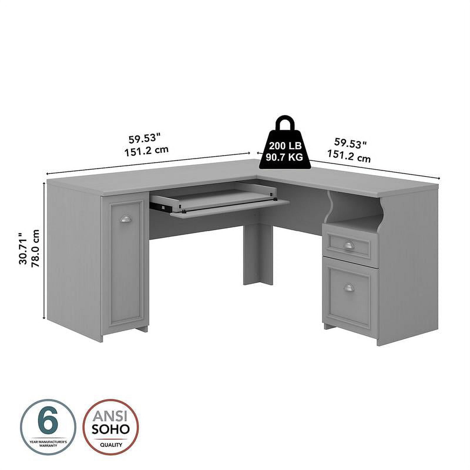 Bush Furniture Fairview 60W L Shaped Desk with Drawers and Storage Cabinet, Gray
