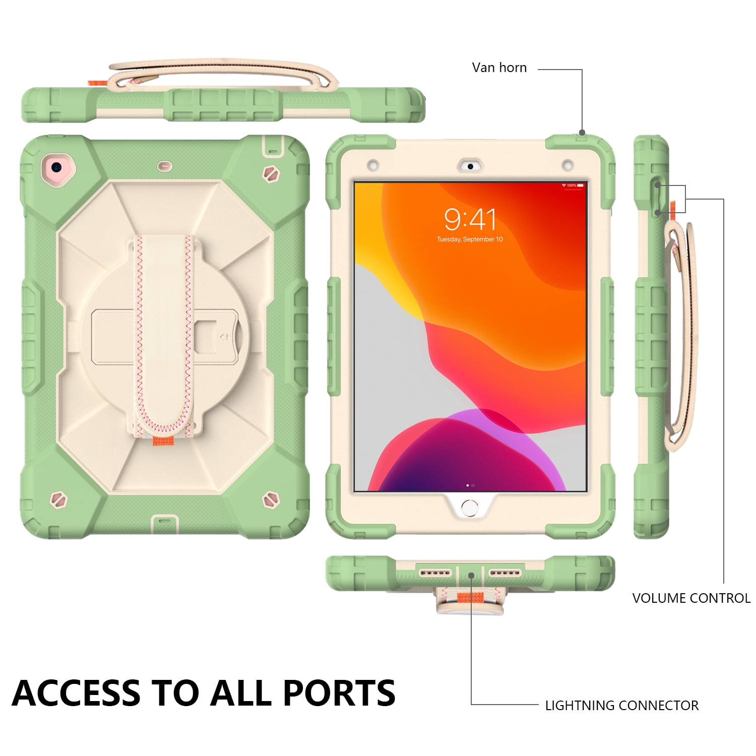 Case for iPad 9.7-inch 2018/2017, iPad Air 2 Case, iPad Pro 9.7 Cover, Kids Shockproof Rugged Hybrid 360 Rotating Stand Cover with Hand Shoulder Strap/Pencil Holder