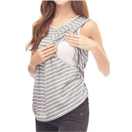 

asdoklhq Maternity Clothes for Women Clearance O-Neck Solid Sleeveless Breast-Feeding Pregnant Woman Maternity Blouse