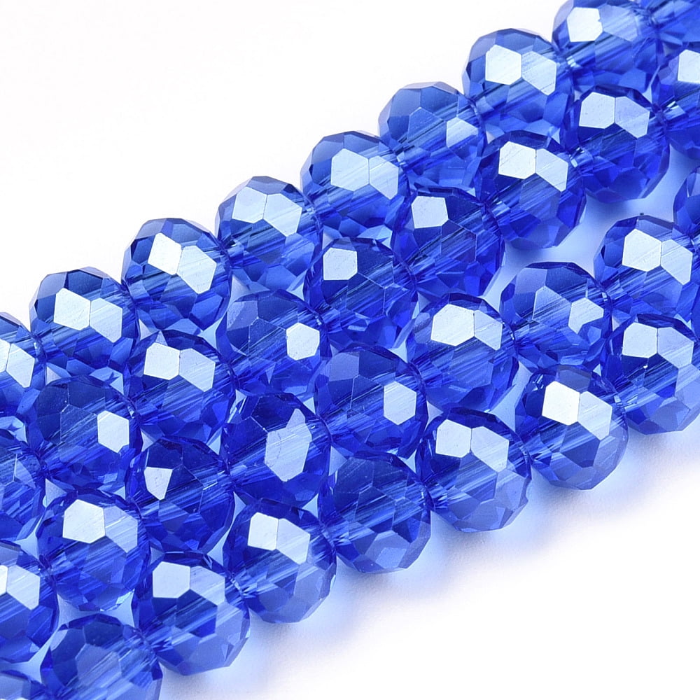 10 strand Electroplate Glass Beads Strands Pearl Luster Plated Faceted Rondelle Medium Blue 10x8mm Hole: 1mm 60~61pcs/strand 46~48cm