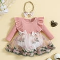 thumbnail image 2 of Baywell Newborn Baby Girl Romper Dress Ruffle Long Sleeve Floral Embroidery Tulle Dress with Headband Outfit Set 3-6 mPink, 2 of 7