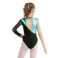 thumbnail image 3 of Jowowha Leotard for Girls Shiny Metallic Ballet Dance Gymnastic Bodysuit One Piece Mesh Splice Long Turquoise 8, 3 of 7