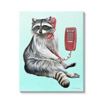 Stupell Industries Raccoon Lounging Cord Phone Vivid Turquoise Background Graphic Art Gallery Wrapped Canvas Print Wall Art, Design by Amelie Legault
