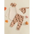 thumbnail image 5 of Baby Toddler Boys Girls Thanksgiving Outfits 0 3 6 12 18 Months Letter Print Rompers Pie Pumpkin Turkey Print Long Pants Hat Headband 4Pcs Clothes Set, 5 of 9