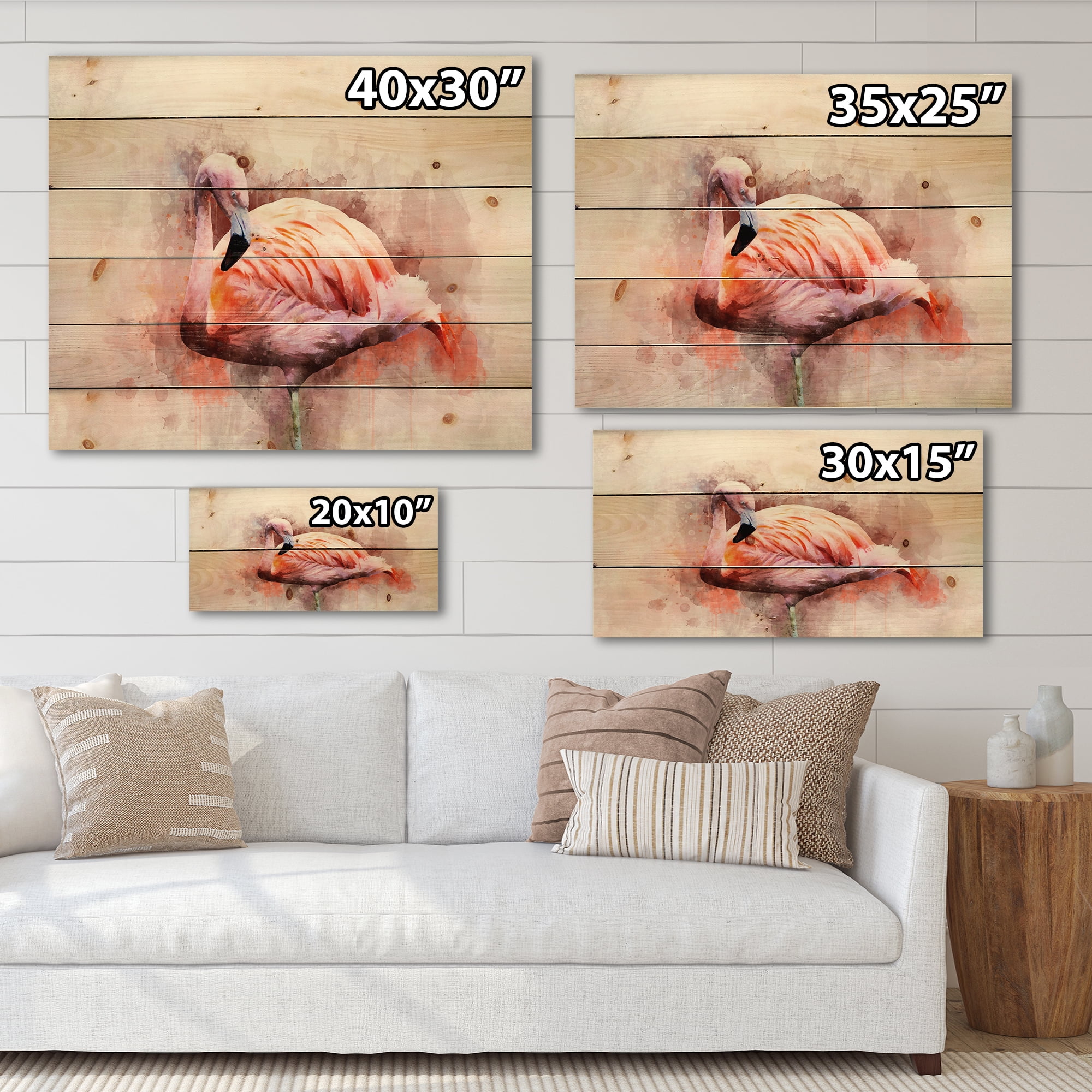 Designart 'Abstract Portrait of Pink Flamingo III' Farmhouse Print on Natural Pine Wood