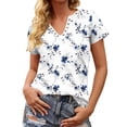thumbnail image 7 of Tnhcen Women's Summer Floral Print Top, Snap Button V-Neck Short Sleeve Blouse, Soft Breathable Casual T-Shirt for Women, Sizes S-2XL, 7 of 7