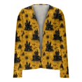 thumbnail image 4 of WTOBBY Women's Halloween Print Cardigan Long Sleeve Open Front Knit Sweater Casual Mid Length Cover Up with Pockets Spooky Design Fall Novelty Outerwear,Yellow 2XL, 4 of 5