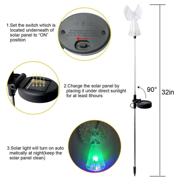 JilgTeok 1 Packs 1pcs Outdoor Solar Powered Angel Light Multi-color LED Decorative Light Garden Stake Waterproof for Lawn Yard Patio Cemetery Grave Decorations