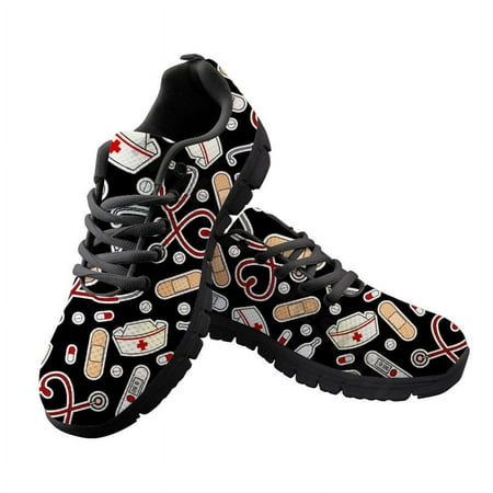 

Cute Cartoon Thermometer Print Black White Bottoms Sneakers Fashion Ladies Trainer Shoes New Autumn Casual Shoes Comfortable