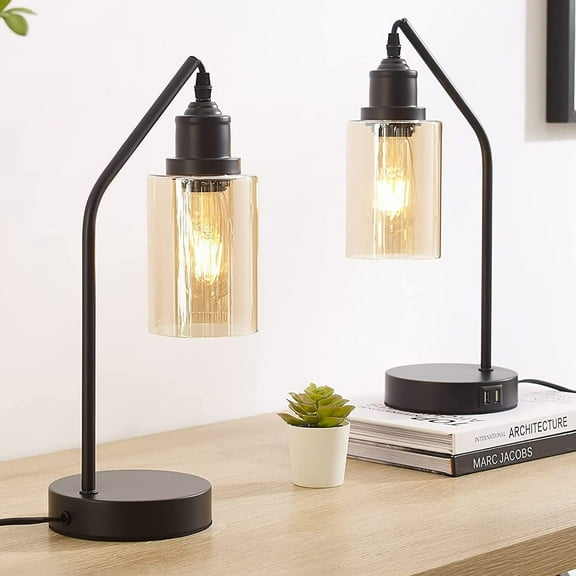 2 Pack Touch Control Table Lamps Set, Industrial Bedside Lamps for Bedrooms with 2 USB Ports, 3-Way Dimmable Nightstand Lamp for Living Room End Tables (LED Edison Bulbs Included)