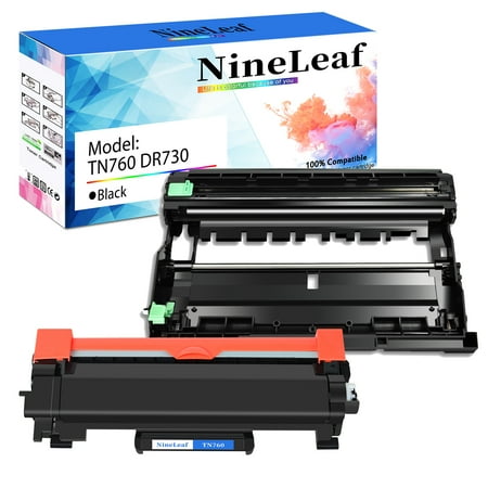 NineLeaf TN760 DR730 set Compatible Toner Cartridge and Drum Unit Replacement for Brother TN-760 TN730 DR-730 use for MFC-L2710DW MFC-L2750DW HL-L2350DW HL-L2370DW Laser Printer (1 Toner,1 Drum)