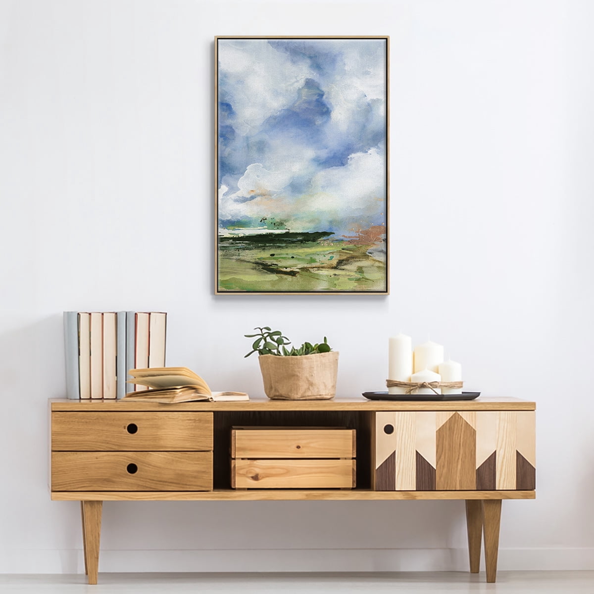 Spring Air II Framed Premium Gallery Wrapped Canvas - Ready to Hang - 27 x 41 - Natural Wood Floating Frame