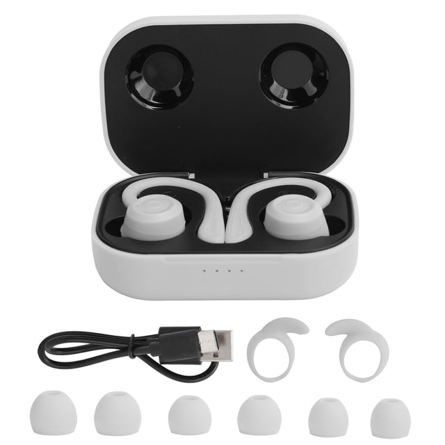 Auriculares Bluetooth con ganchos para la oreja, auriculares inalámbricos deportivos in-Ear con caja de carga (platino plateado)