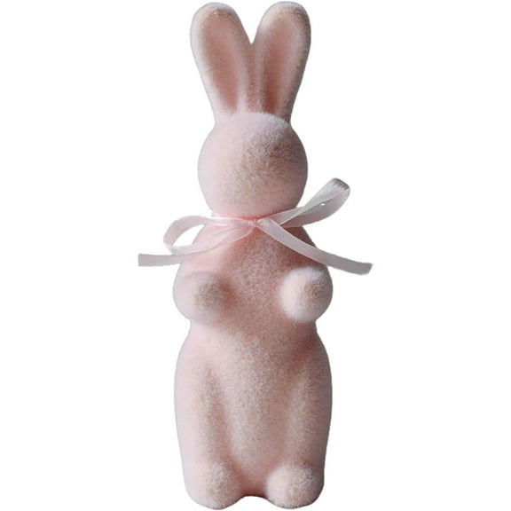 Ochine Easter Flocked Bunnies Figurine Easter Decorations, Flocked Easter Bunny Decor,Artificial Rabbit Flock-Covered Bunny Decor for Holiday Home Office Table Centerpieces (Pink 1pcs)（XX）