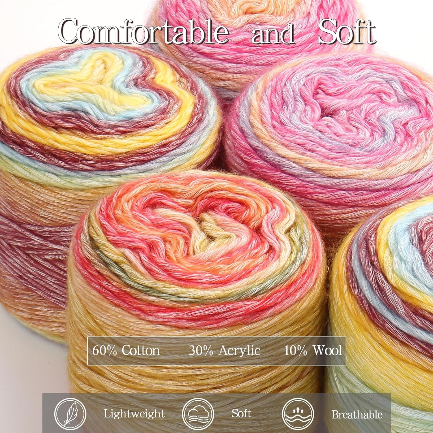 Ombré Flower Yarn for Crocheting Knitting-Gradient Cake Yarn-4x100g 60% Cotton 30% Acrylic 10% Wool-Perfect for Scarves, Shawls, Blankets, and Garments That Stand Out with Style(A)