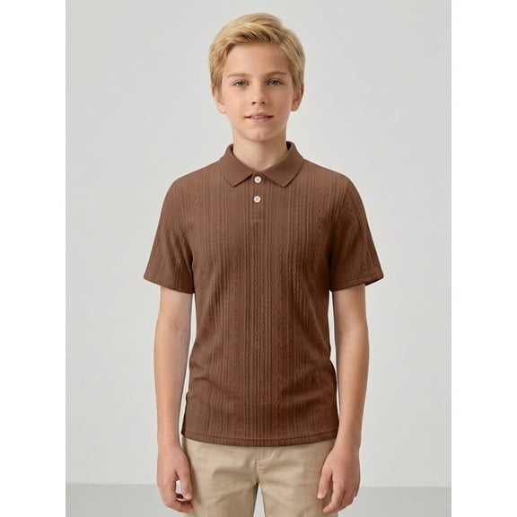 PureChapter Boys Polo Shirt Short Sleeve Textured Knit Casual Golf Polo Top for Kids 8-12 Years