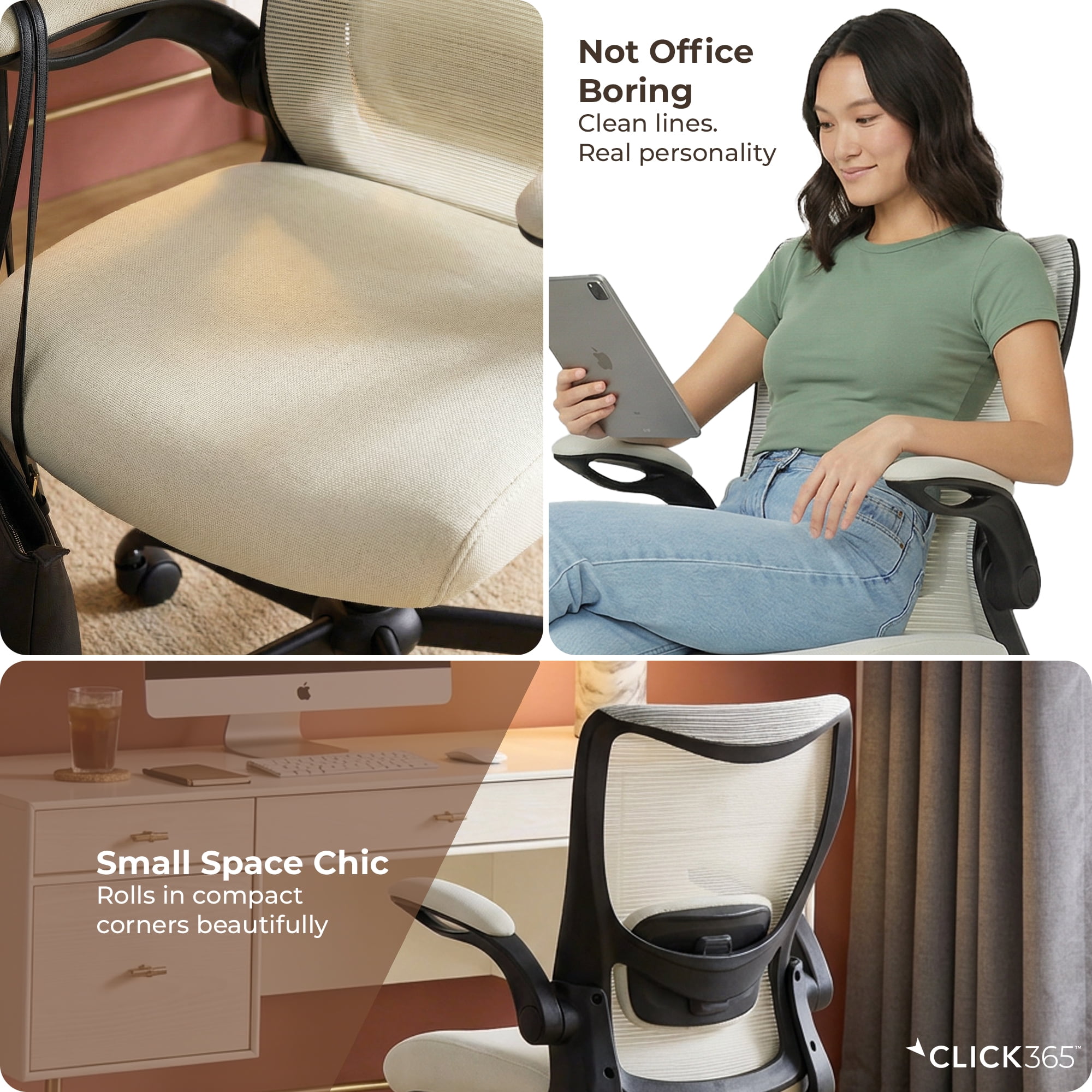 Click365 Adult Mesh High Back Indoor Commercial Ergonomic and Adjustable Lumbar Support Office Chairs, Hardware Kit, Beige