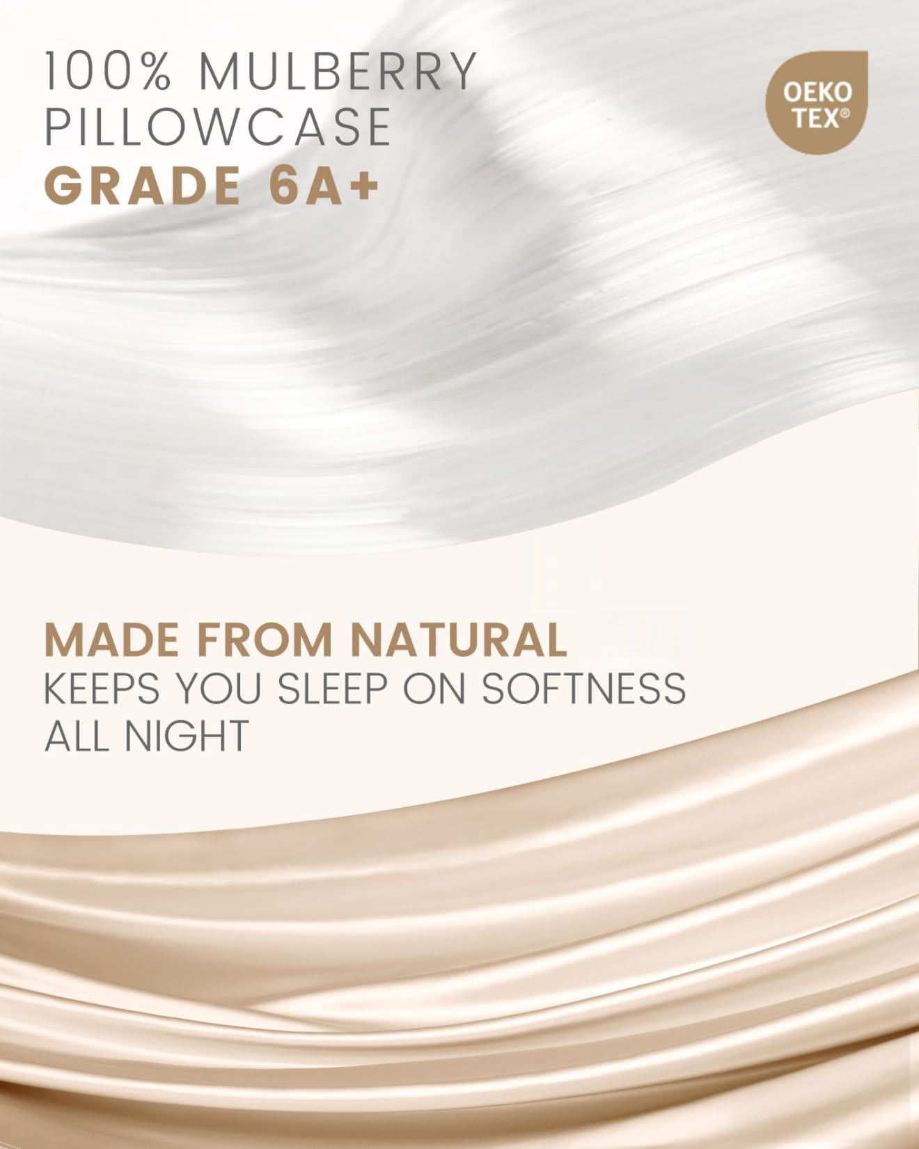 Mulberry Silk Pillowcase For Hair And Skin  Soft Smooth With Zipper Both Sides Grade 6a+ (standard 20"x26" Beige)