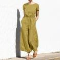 thumbnail image 2 of MSJUHEG Jumpsuits For Women Dressy Joggers For Women Women'S Solid Color High Waist Short Sleeve Showing Thin Trousers Women'S Fashion Casual Loose Type Jumpsuit Jumpsuit Yellow Xl, 2 of 5