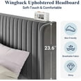 thumbnail image 3 of Allewie Full Size Velvet Bed Frame/Vertical Channel Tufted Wingback Headboard/Upholstered Platform Bed/Strong Wooden Slats/No Box Spring Needed/Easy Assembly/Grey, 3 of 7