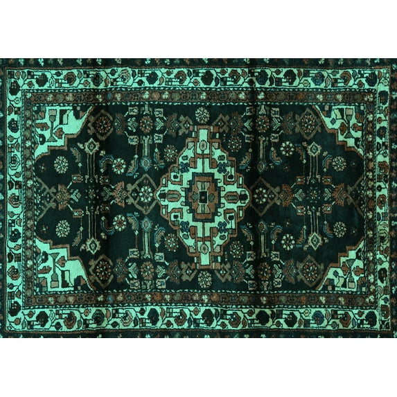 Ahgly Company Machine Washable Indoor Rectangle Persian Turquoise Blue Traditional Area Rugs, 4' x 6'