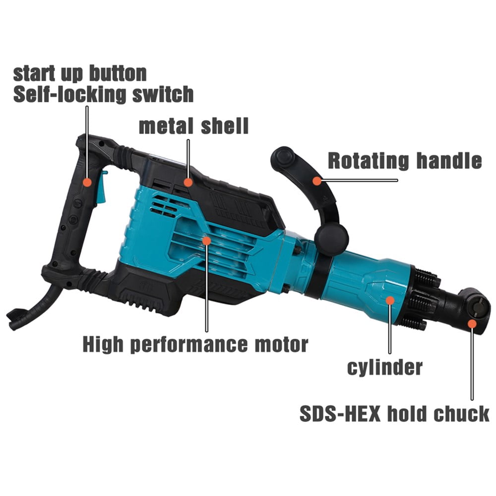 TOPCHANCES 1700W 1900BPM Electric Demolition Jack Hammer 1-1/8 Inch SDS-Hex Heavy Duty Concrete Pavement Breaker Drills Kit
