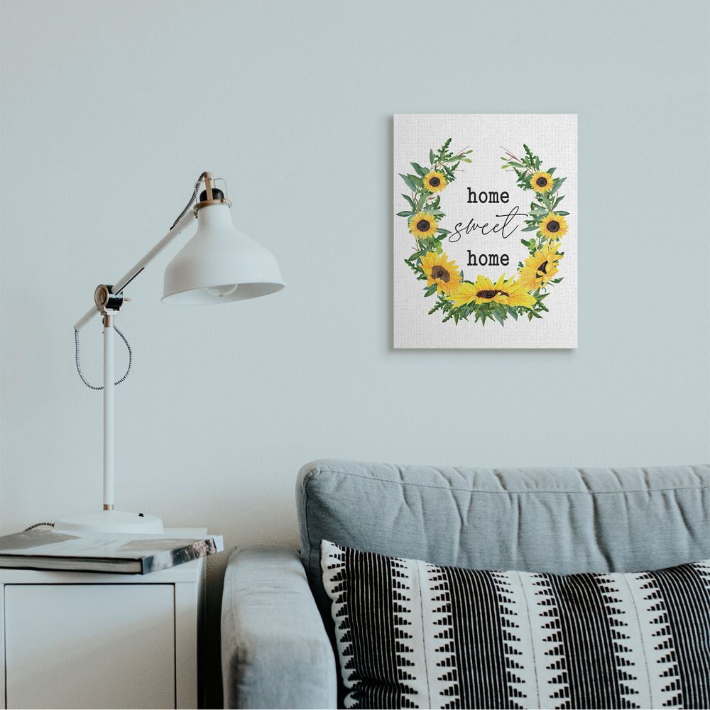 Stupell Industries Charming Home Sweet Home Sign Sunflower Wreath Canvas Wall Art Design by Lettered and Lined, 16" x 20"
