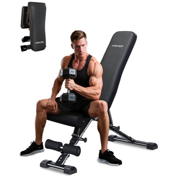 AIRHOP Adjustable Weight Bench, Bench Press Full Body Workout, Quick Fold Space Saving, Home Gym Strength Training