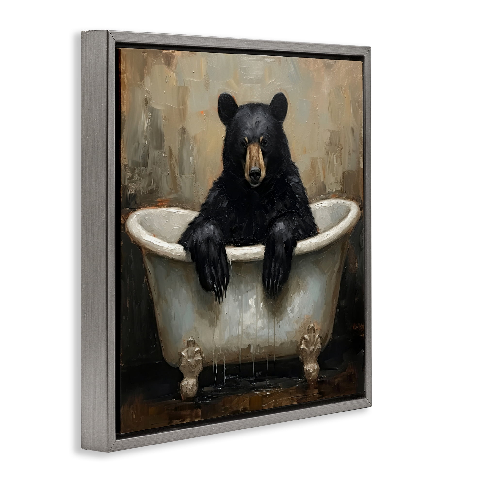 Stupell Industries Black Bear Bath Time Gray Framed Floater Canvas Wall Art, design by Tina LeCour