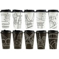 thumbnail image 1 of 70 Sets Disposable Coffee Cups with Lids, To Go Hot Coffee Cups, Durable Paper Cups with Lids, City Skyline Design, 1 of 5