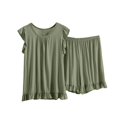 thumbnail image 2 of Green Women Pajama Sets Ladies' Spring and Summer Solid Color Casual Drawstring Shorts Short Sleeve Pajamas Women's Shorts Home Set, 2 of 5