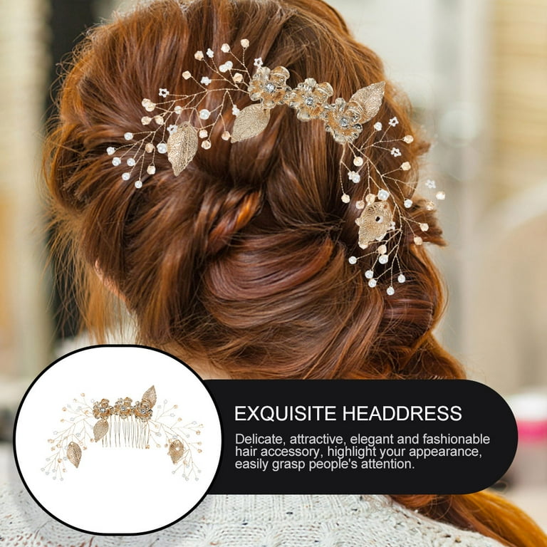 Masteelf Golden Metal Hair Comb with Safflower Leaf Design  display picture 2