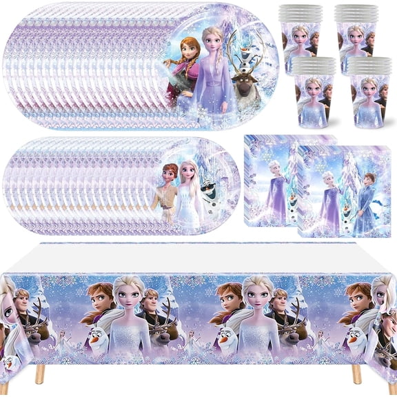 81 PCS Cartoon Birthday Party Supplies, Cartoon Tableware Set Includes 40 Plates, 20 Napkins, 20 Cups, 1 Tablecloth for Birthday Party Decorations