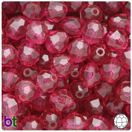 BeadTin Fuchsia Transparent 12mm Faceted Round Plastic Beads (150pcs)