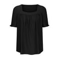 thumbnail image 4 of WREESH Womens Fashion T-Shirts Square-Neck Solid Color Summer Neck Short Sleeve Blouses Pullover Black, 4 of 6