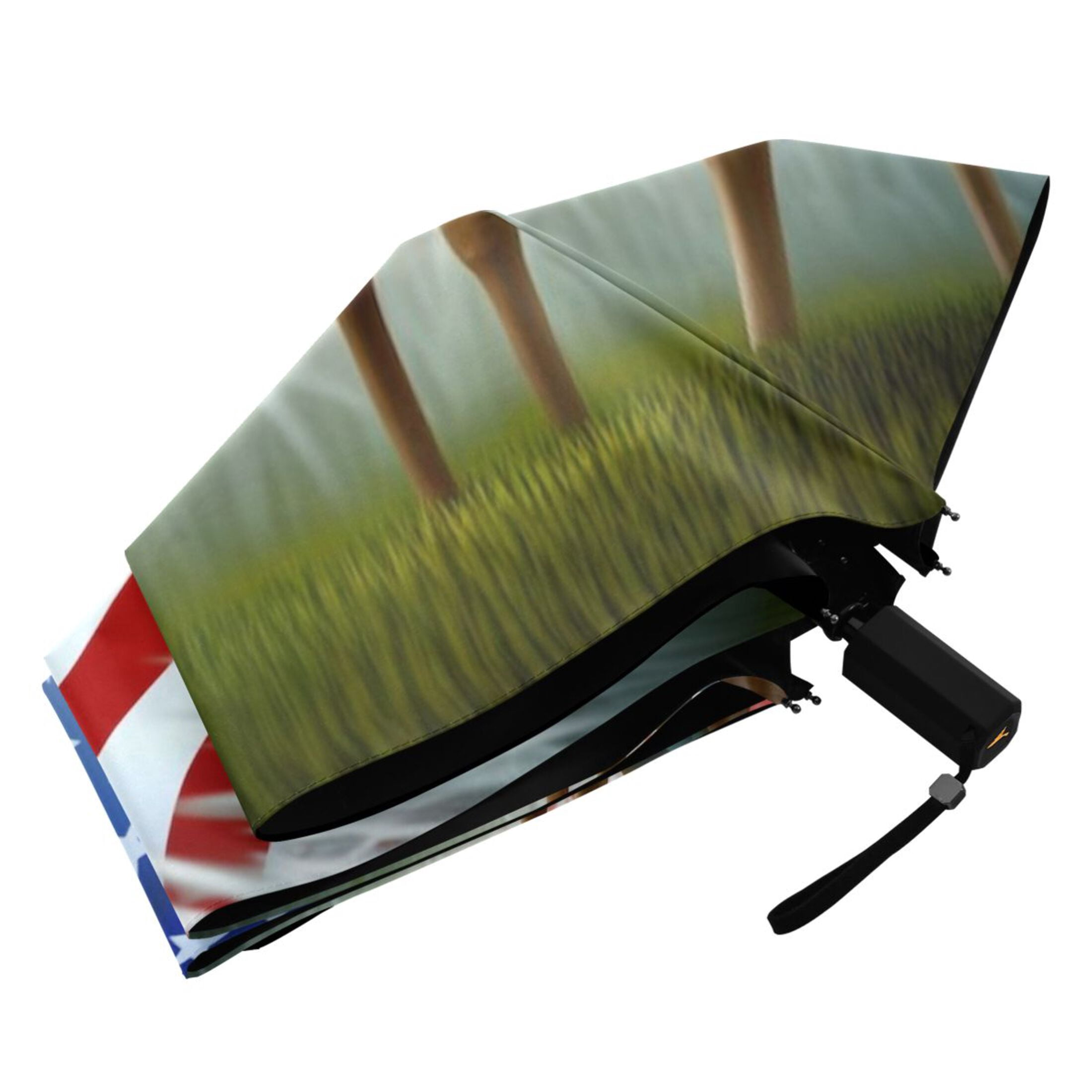 Deer and American Flag Compact Sun Umbrella Windproof Travel Umbrellas for Rain Strong Portable UV Protection