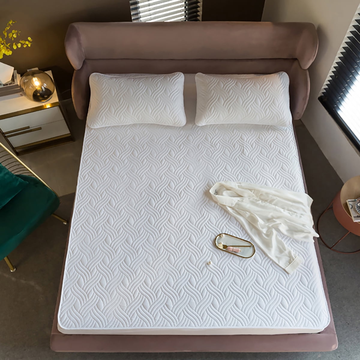 Twin Size White Quilted Fitted Sheet Set, 2/3-Piece Soft Quilted Bedding Sheet, Deep Pocket Fitted Sheet Fits Up to 15 Inch Mattress, Durable Comfortable Mattress Cover for Bedroom Dorm