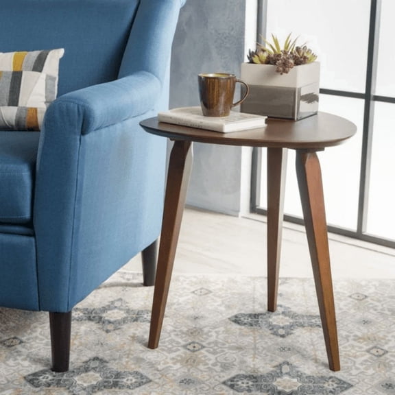 Mid-Century Modern Guitar Pick Shape End Table, Walnut Finish Rubberwood Side Table for Living Room Bedroom