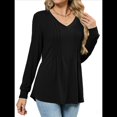 thumbnail image 2 of Blusas de Larga Abullonadas para Mujer, con Cuello en V Plisado, Estilo Túnica de Otoño, Elegantes, Informales, Holgadas, para Verano Negro S, 2 of 9
