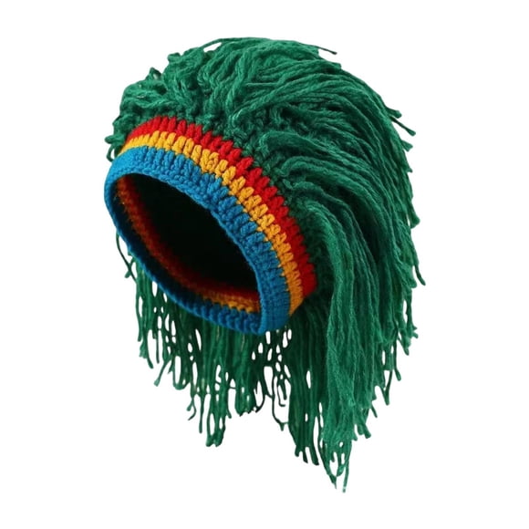 Gorro de punto con peluca, cómodo gorro de punto para festivales, fiestas y cosplay. Verde