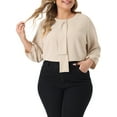 thumbnail image 1 of GRACE & GRANDEUR Women's Plus Size Round Neck Tie Front Ruffle Chiffon Work Blouses 3X Apricot, 1 of 6