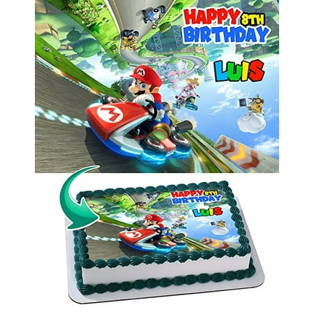 Cake Decorating Video - Mario Kart 8 Deluxe Edible Cake Topper Personalized Birthday 1/2 Size Sheet Decoration Party Birthday Sugar Frosting Transfer Fondant Image