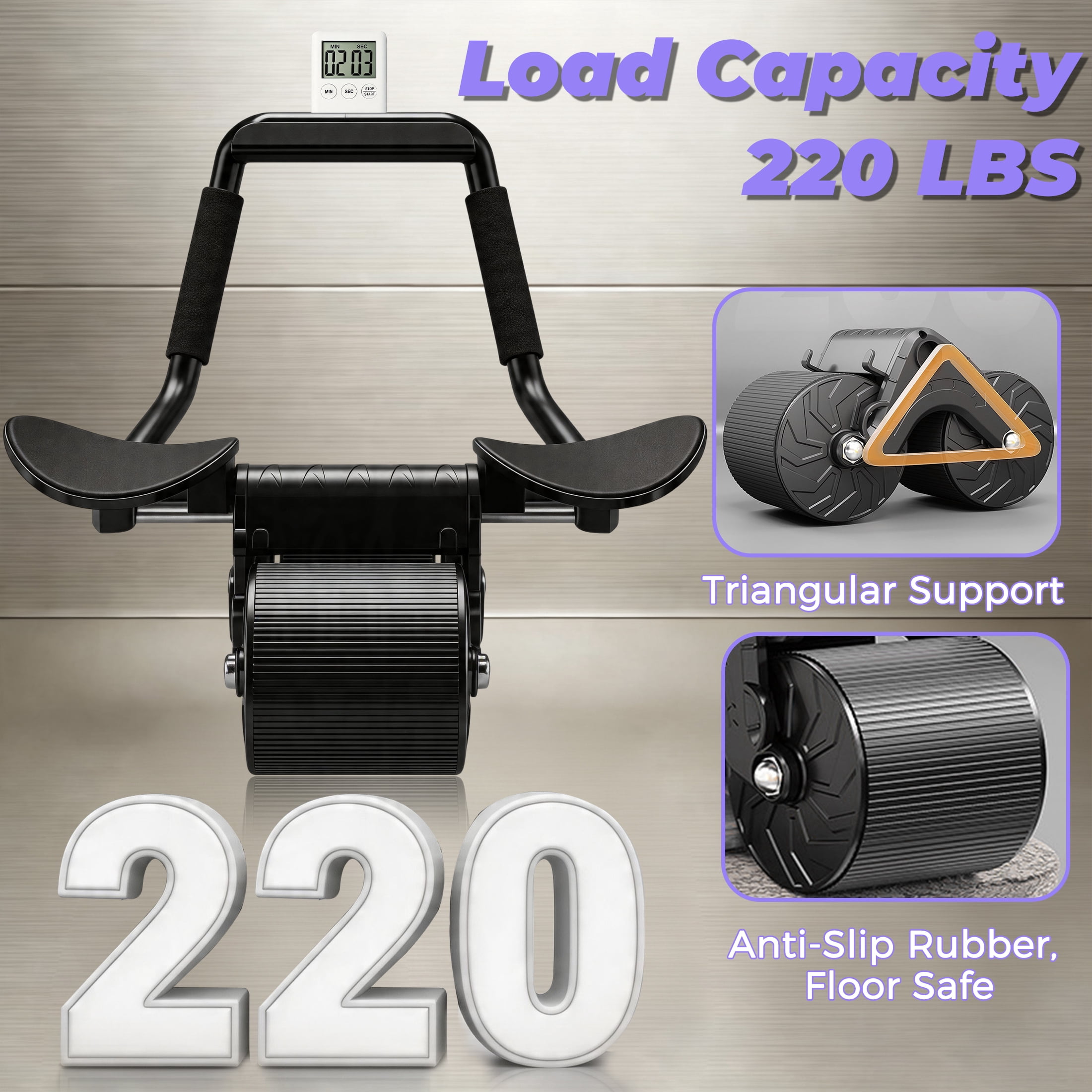 Ab Roller Wheel, Automatic Rebound Abdominal Wheel with Knee Mat and Elbow Support, Ab Abdominal Exercise Roller for Beginners Men Women Home Gym Fitness