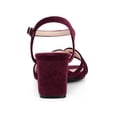 thumbnail image 2 of BLISSFUL STEP Women's Square Toe Velvet Slingback Block Heels Sandals Burgundy 6.5, 2 of 7