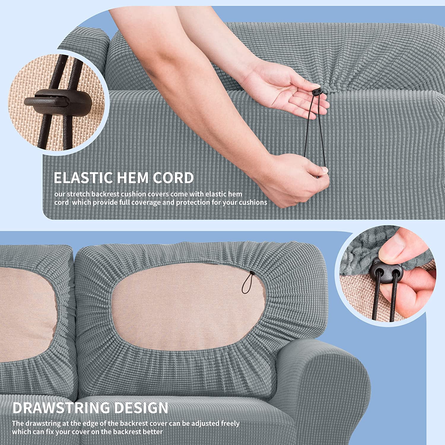 Subrtex Sofa Slipcover Sets 5 Pieces Stretch Couch Cover Backrest Cushion Covers (Loveseat, Light Gray)