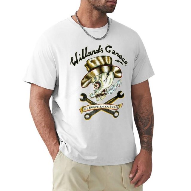 Willard's Garage We Don't Lend Tools camiseta Retro Vintage para hombre Camiseta de cuello redondo camiseta negra para hombre tops de algodón