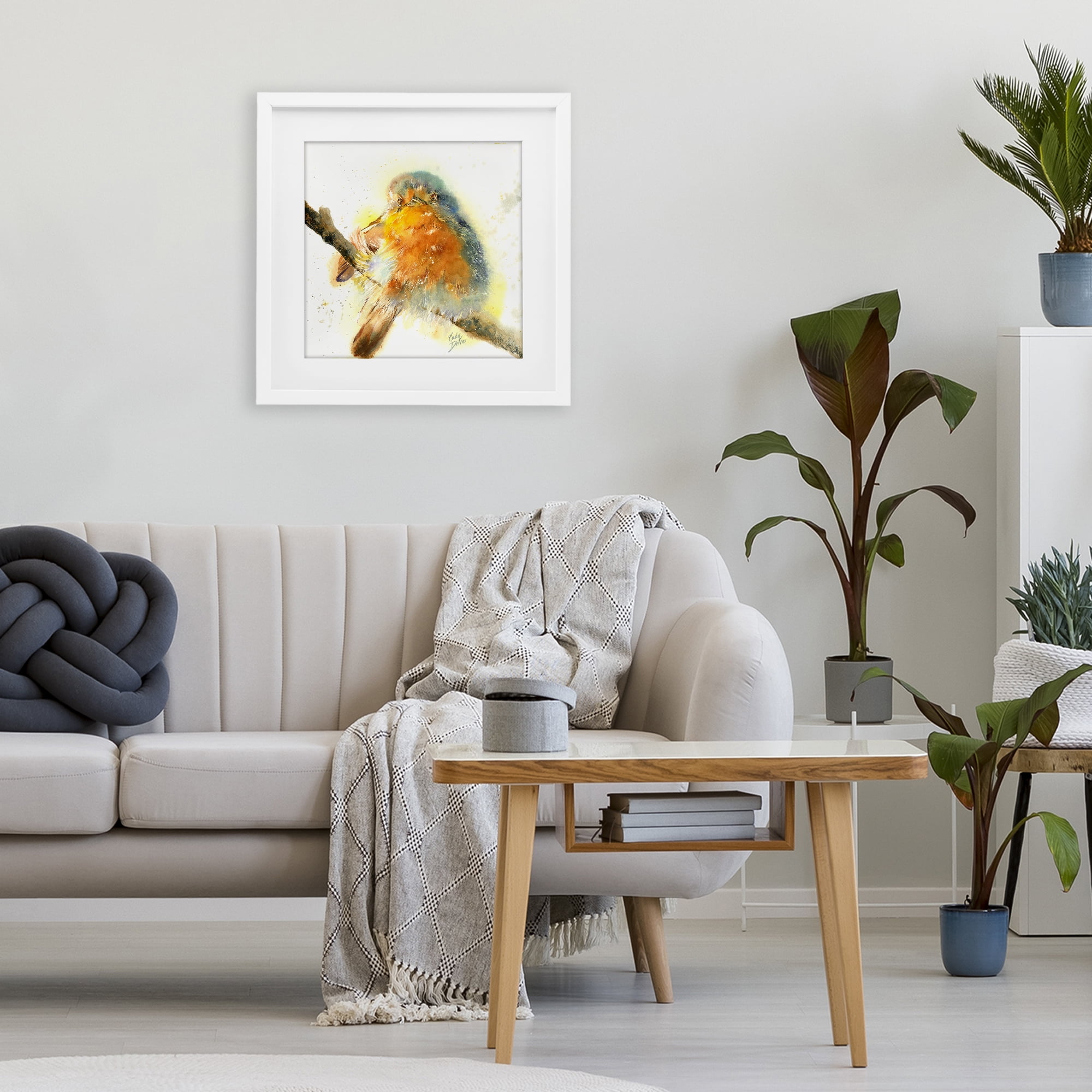 Stupell Industries Seated Songbird Watercolor White Framed Print Under Glass, design by Cady Driver