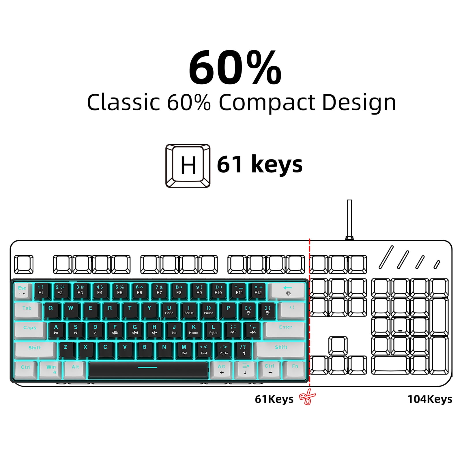 HXSJ V900 RGB Mechanical Gaming Keyboard - 61 Keys - High-Quality